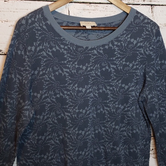 Loft Floral Pullover Sweater Blue Scoop Neck XL - Picture 3 of 7